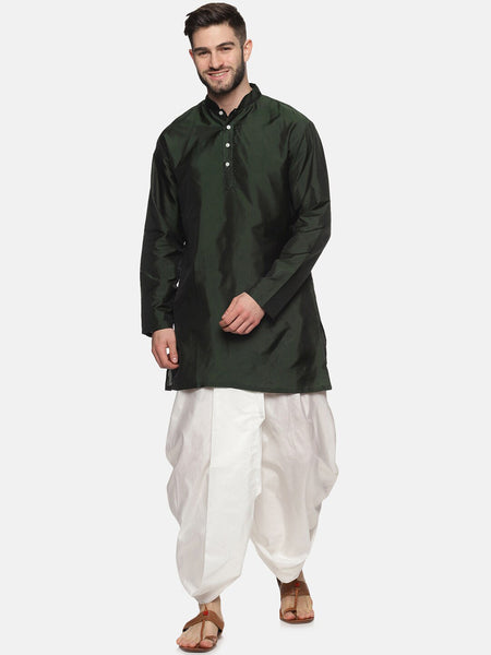 Sethukrishna Men Green Striped Kurta with Dhoti Pants