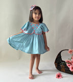 ArthLife Pale Blue Neon Embroidered Dress