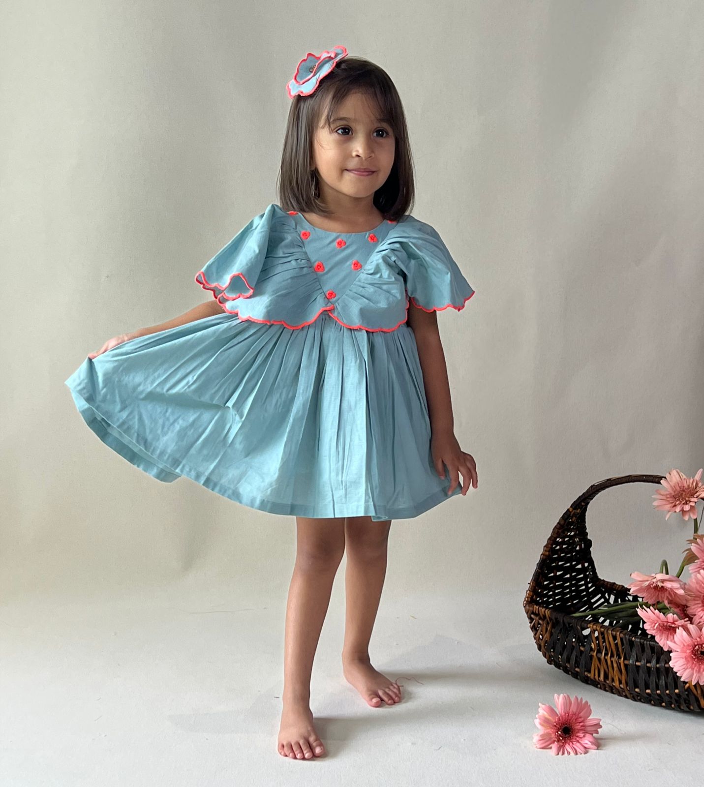 ArthLife Pale Blue Neon Embroidered Dress