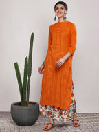 Sangria Women Orange & White Solid Kurta Set