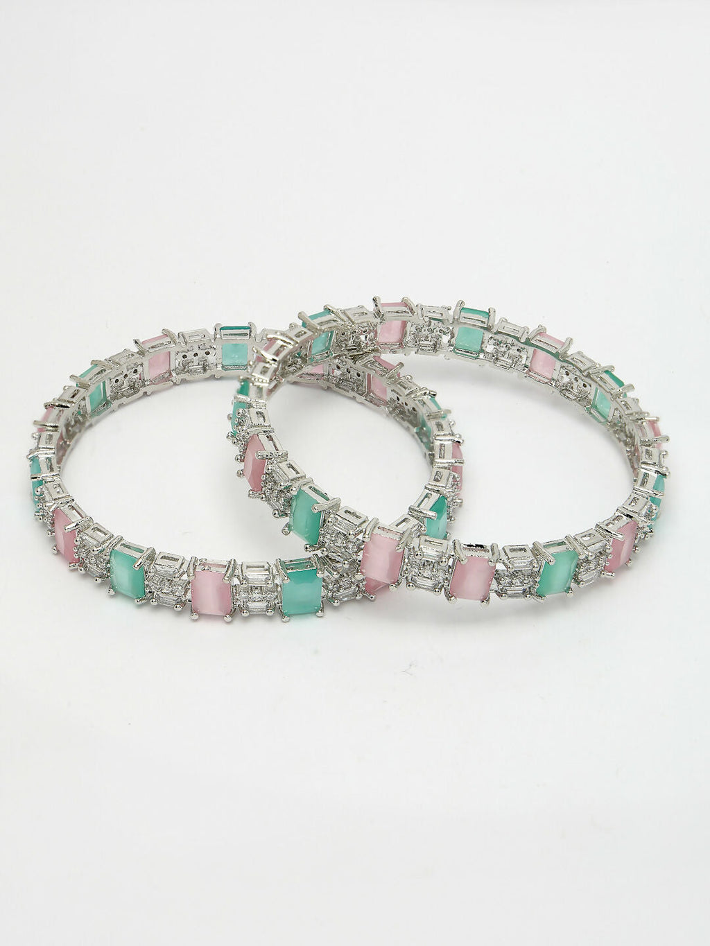 NVR Women's Set of 2 Multi-Coloured CZ Stone-Studded Handcrafted Bangles - Distacart
