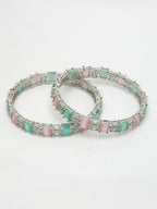 NVR Women's Set of 2 Multi-Coloured CZ Stone-Studded Handcrafted Bangles - Distacart