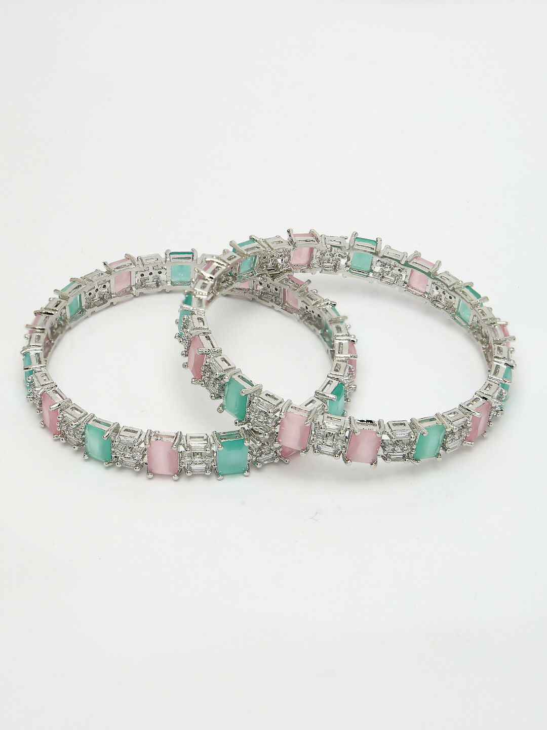 NVR Women's Set of 2 Multi-Coloured CZ Stone-Studded Handcrafted Bangles - Distacart