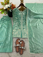 Teeya Creation Light Green Color Fendy Silk Embroidery Work Wedding Wear Salwar Suit - Distacart