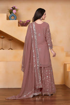 Teeya Creation Onion Color Faux Georgette Embroidery Work Wedding Wear Palazzo Set - Distacart