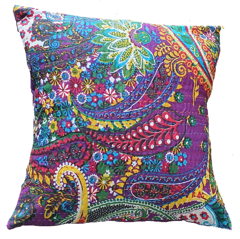 The Decor Nook Purple Base With Multicolour Flowers Print Cushion Cover