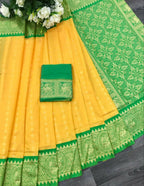 DEIANA'S Beautiful Designer Golden zari Soft Lichi Silk Saree - Yellow