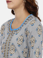Souchii Grey & Gold Printed Straight Kurta - Distacart