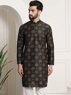Sojanya Men Black & Brown Ethnic Motifs Printed Kurta