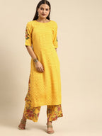 All About You Women Yellow Printed Kurta with Palazzos