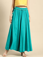 TAG 7 Women Turquoise Blue Solid Flared Palazzos