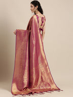 Saree Mall Magenta Ethnic Motifs Zari Silk Blend Banarasi Saree - Distacart