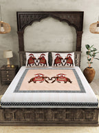 JAIPUR FABRIC Peach Ethnic Motifs Cotton 250 TC Super King Bedsheet With 2 Pillow Covers - Distacart