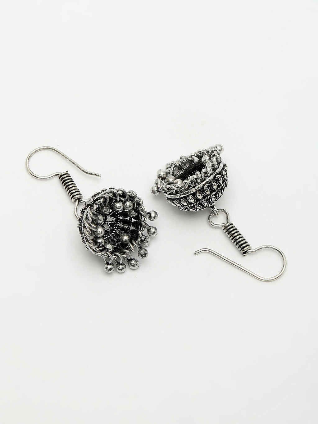 NVR Women's Silver-Toned Peacock Design Oxidized Necklace with Jhumka Earrings