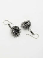 NVR Women's Silver-Toned Peacock Design Oxidized Necklace with Jhumka Earrings