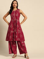 All About You Floral Print Pleated Kurta with Palazzos