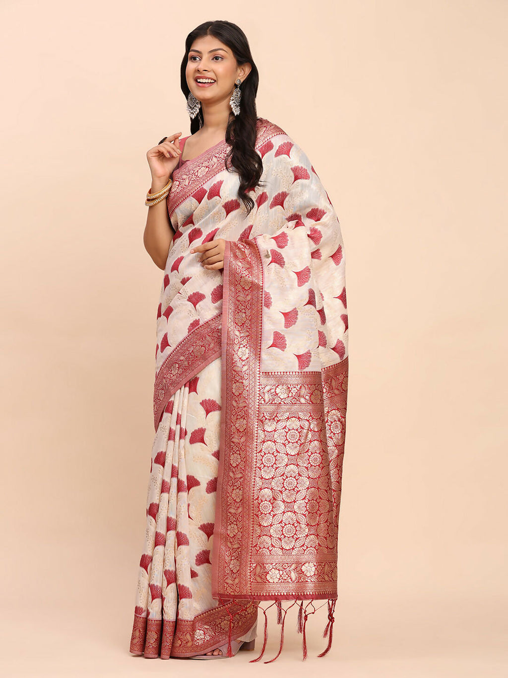 Shree Shyam Fashion Linen Cotton Maroon Saree - Distacart