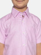 Sethukrishna Boys Pink & White Solid Shirt with Veshti Set