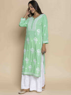 HOUSE OF KARI Floral Embroidered Chikankari Straight Kurta