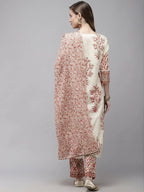 Yufta Women Off White printed Kurta with Trouser & With Dupatta