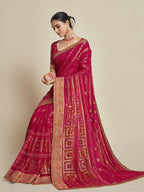 Sangria Pink Woven Design Zari Detail Poly Georgette Bandhani Saree - Distacart