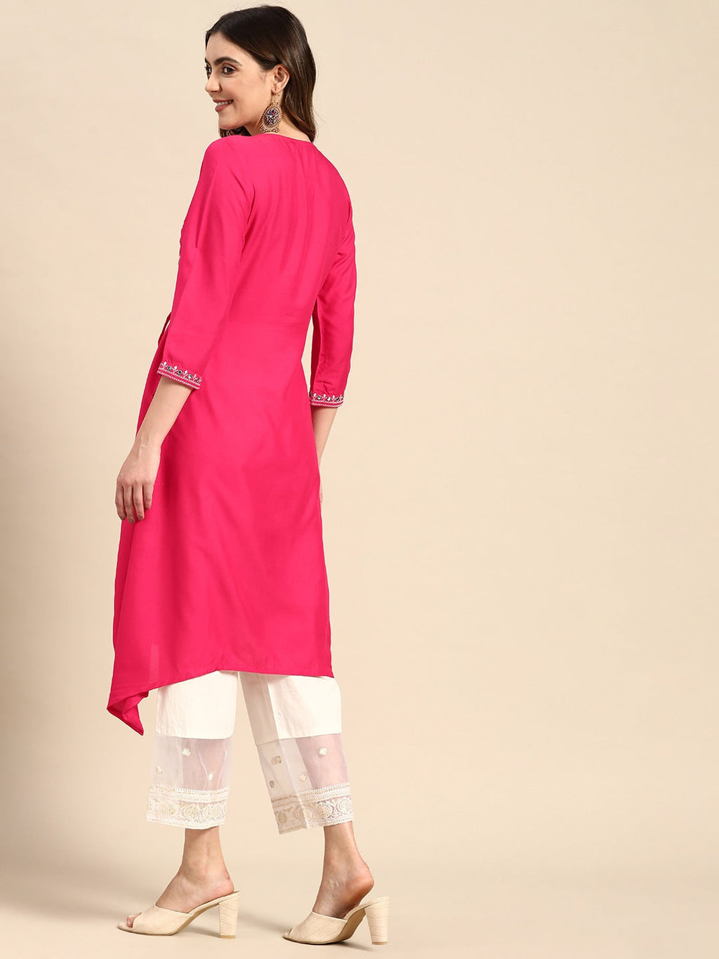 Sangria Floral Embroidered Mirror Work Kurta