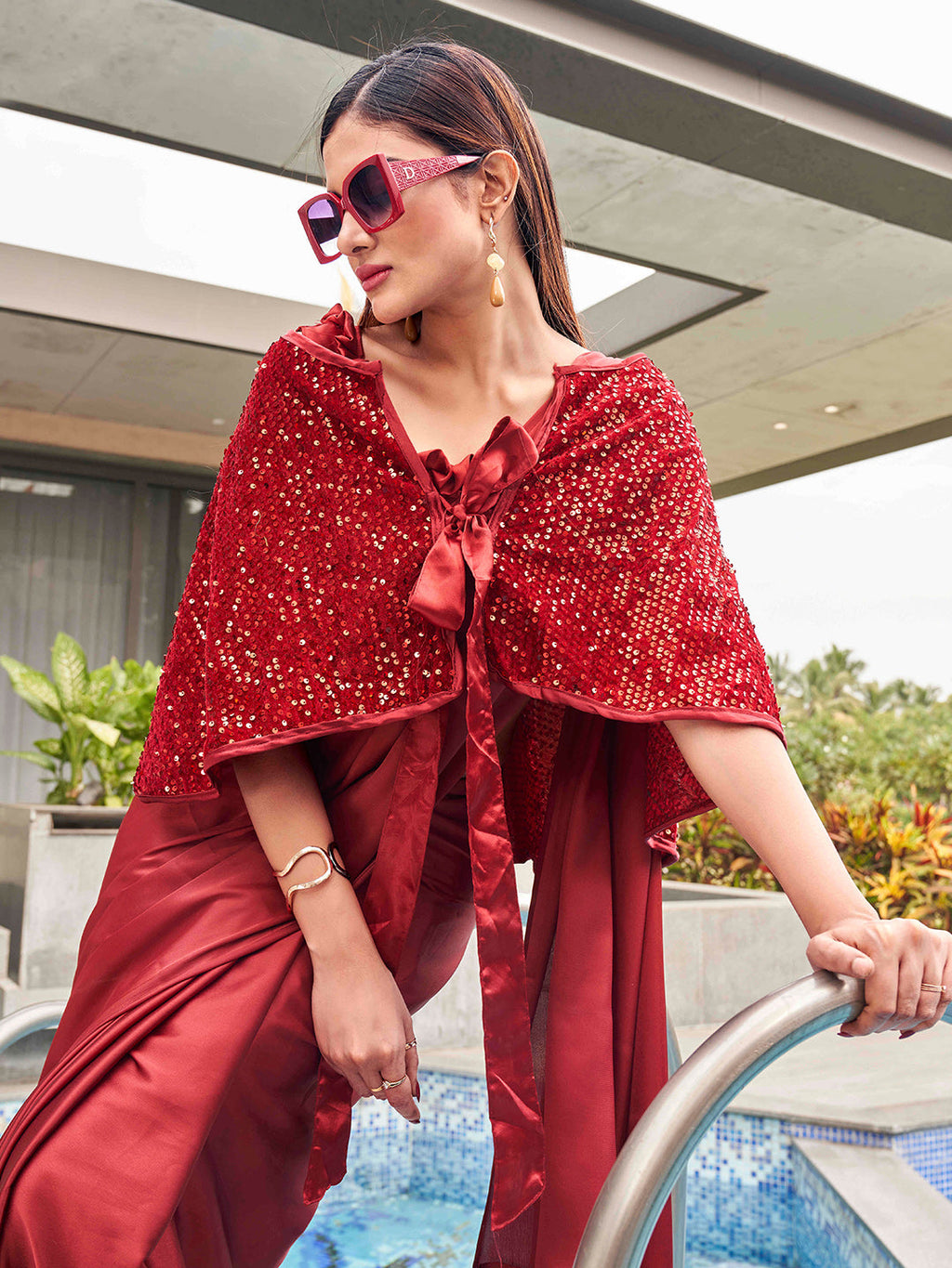 Tikhi Imli Party Satin Saree With Sequined Cape - Distacart