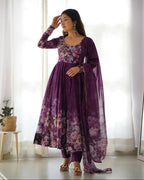Joban Fashion Wine Kurta Set Organza Sequin Embroidery Work - Distacart