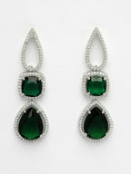 NVR Women's Green & Silver-Plated American Diamond Handcrafted Jewellery Set