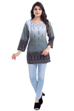 Snehal Creations Gray Color Faux Crepe Printed Short Kurti Tunic