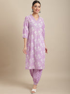Sangria Women Floral Printed Pure Cotton Kurta with Salwar