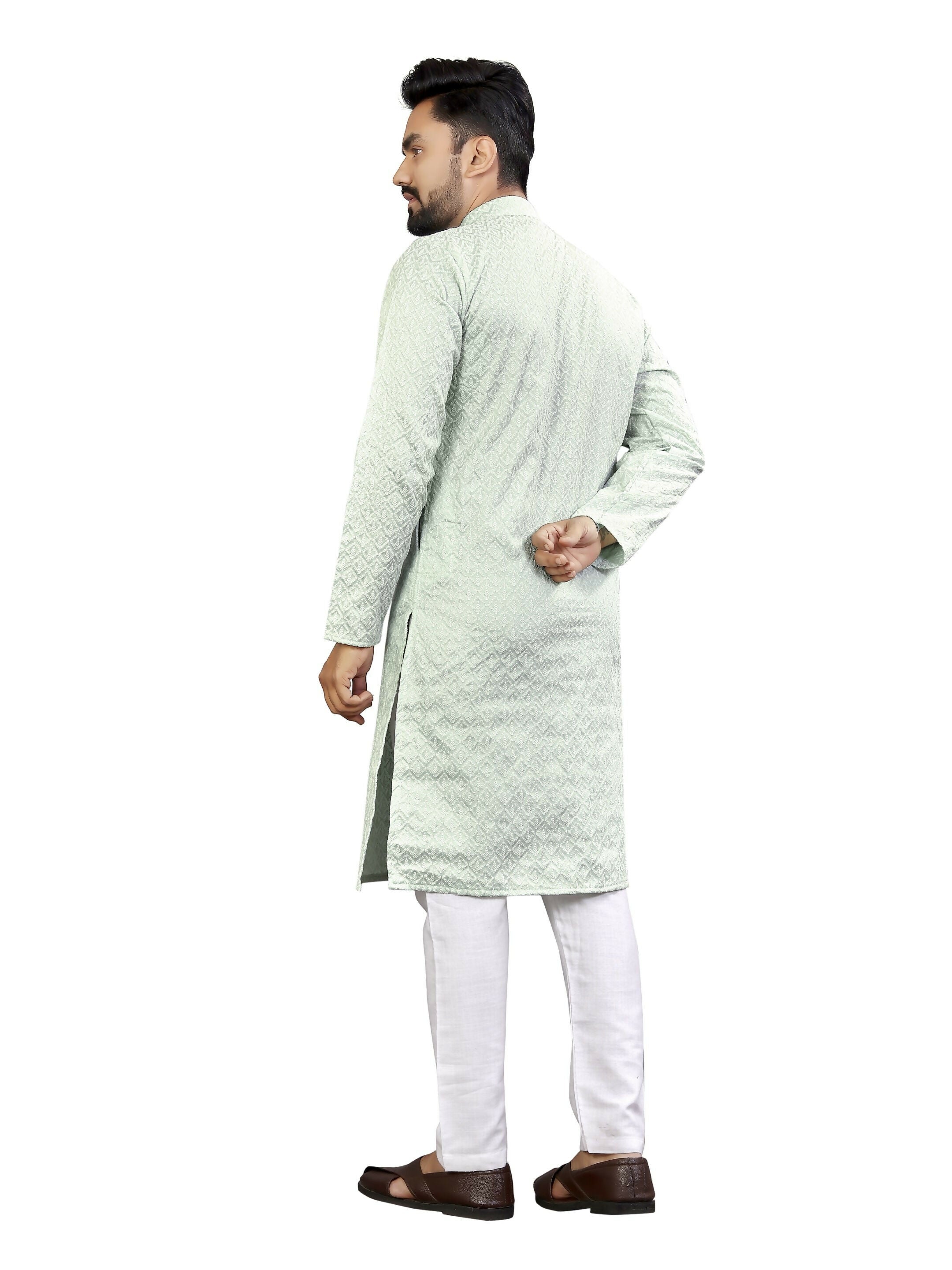 Anaita Sky_Blue Lucknowi Work Silk Straight Kurta