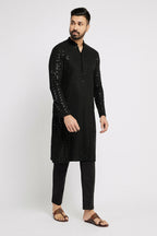 Ethnic India Black Men's Kurta Embellished Viscose Rayon