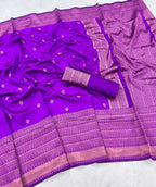 DEIANA'S Beautiful Designer Golden zari Soft Lichi Silk Saree - Purple