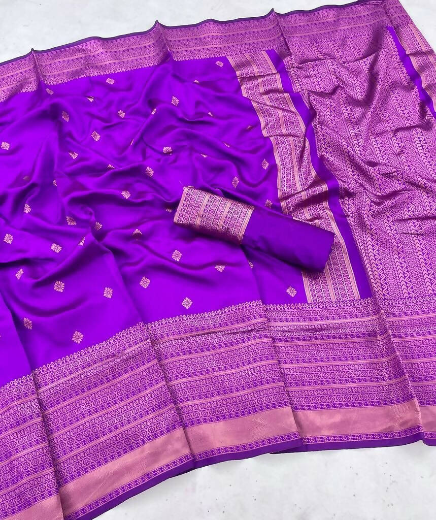 DEIANA'S Beautiful Designer Golden zari Soft Lichi Silk Saree - Purple