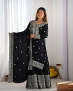 Teeya Creation Black Colour Chinnon Silk Heavy Embroidery Work Fully Stitched Salwar Suit - Distacart