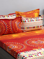 BOMBAY DYEING Celebrating India Red & Blue Printed Cotton 210 TC King Bedsheet Set