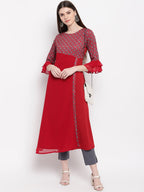 Janasya Maroon & White Yoke Design A-Line Kurta - Distacart