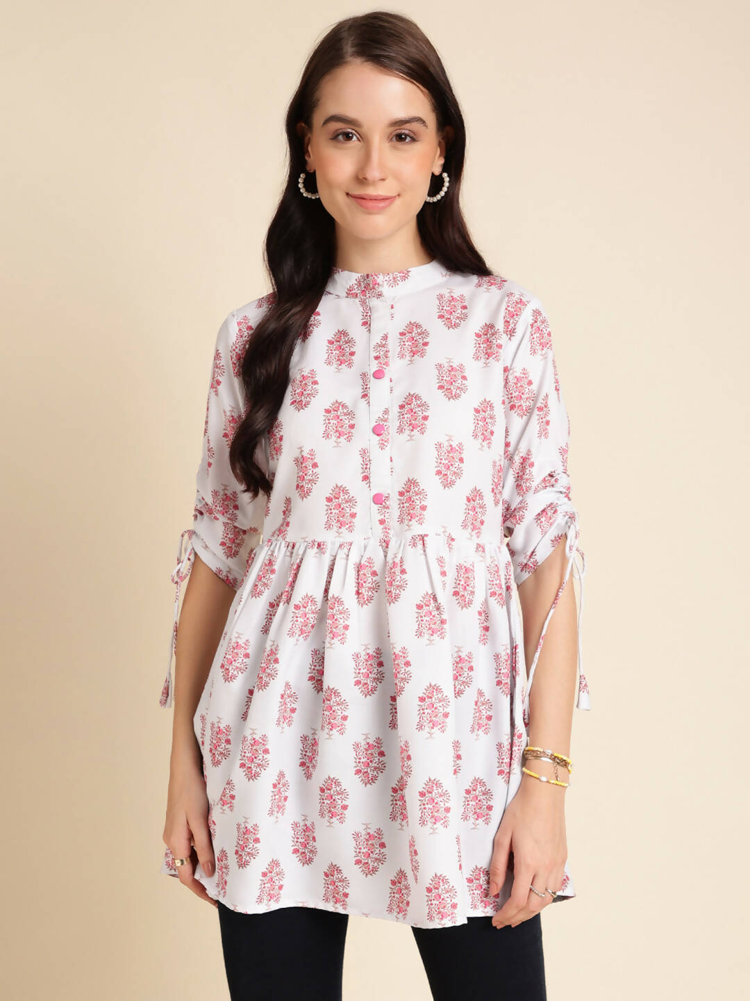 White Poly Rayon Digital Printed A-line Top - Tarini