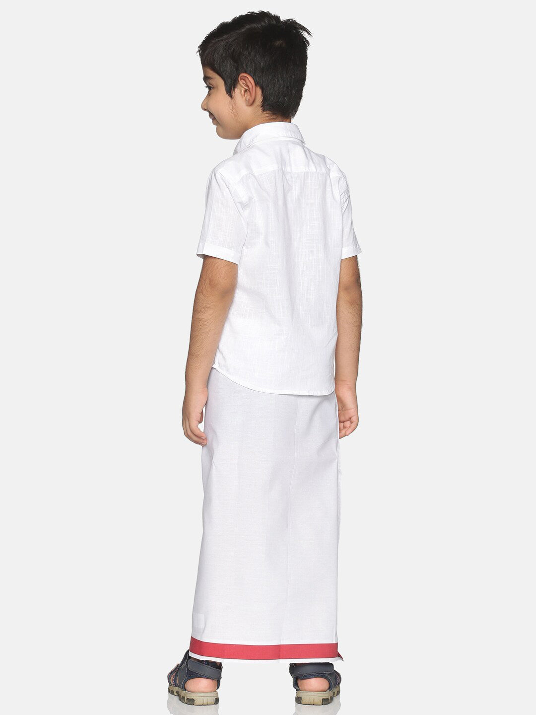 Sethukrishna White Pure Cotton Solid Shirt and Veshti Set For Boys