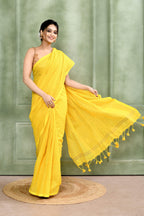 Piyari Fashion Women's Yellow Embellished Cotton Blend Zari Check Handloom Saree - Distacart