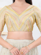 Joban Fashion Gold Jacquard Elbow Sleeveless Back Open Blouse