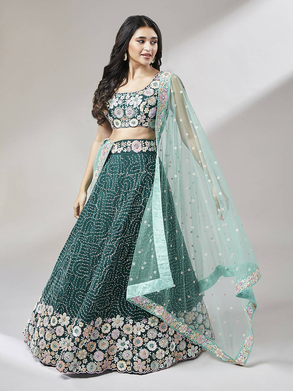 House of Panchhi Teal Georgette heavy Sequinse embroidery Lehenga choli & Dupatta