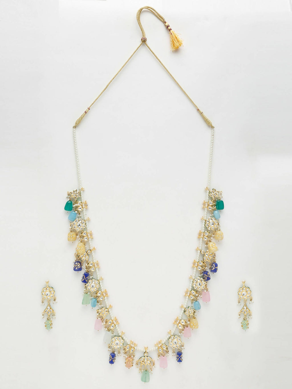 Long Kundan Neckpiece With Studs - Ruby Raang - Distacart