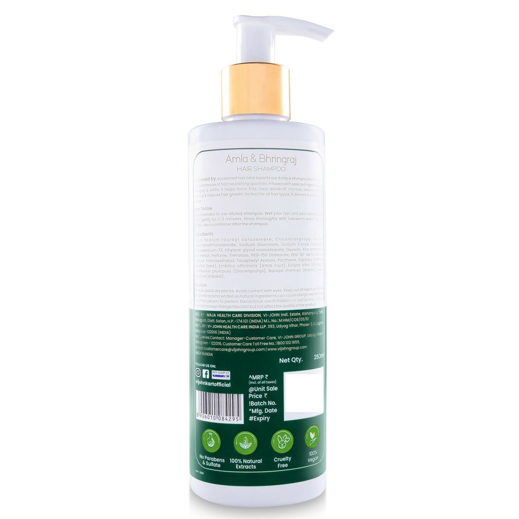 VI-JOHN Prakritik Amla & Bhringraj Shampoo For Strengthening, Made With 100% Natural Bio Actives