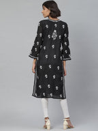 ADA Women Black & White Chikankari Embroidered Straight Sustainable Handloom Kurta