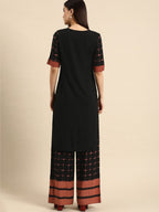 All About You Women Black & Pink Regular Round Neck Kurta with Palazzos
