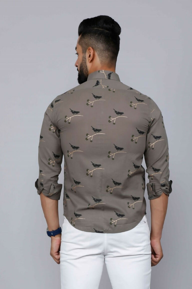 Miravan Men's Grey Floral Print Casual Shirt