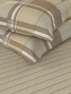 Nautica Brown & Brown Striped Cotton 160 TC King Bedsheet With 2 Pillow Covers