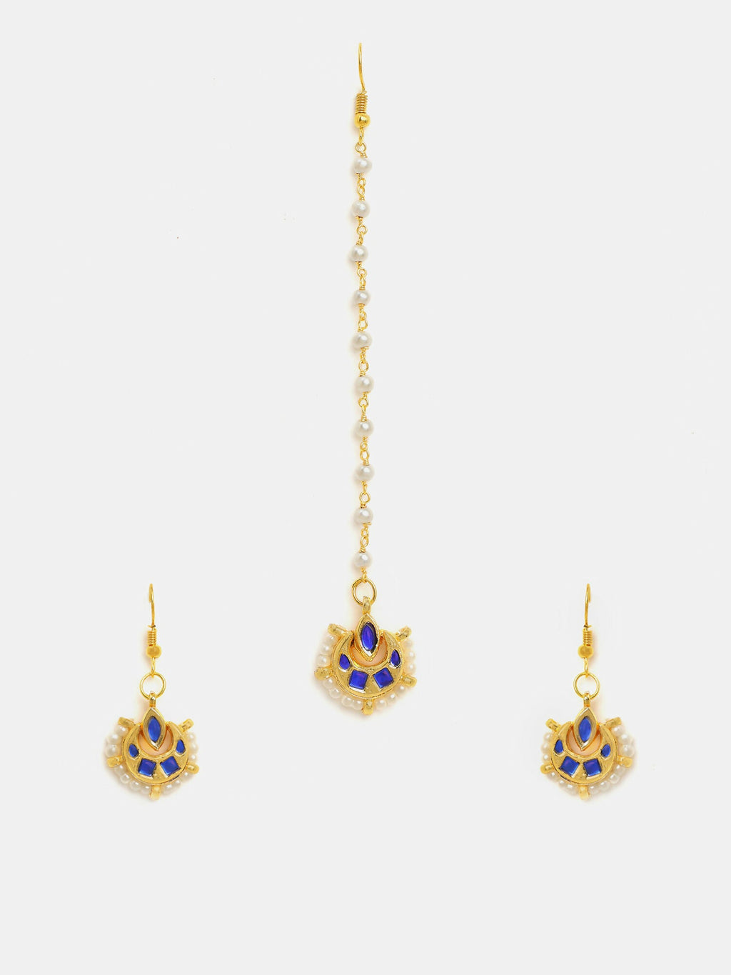 Ruby Raang Finest Gold Kundan Earrings With A Maang Tikka - Distacart